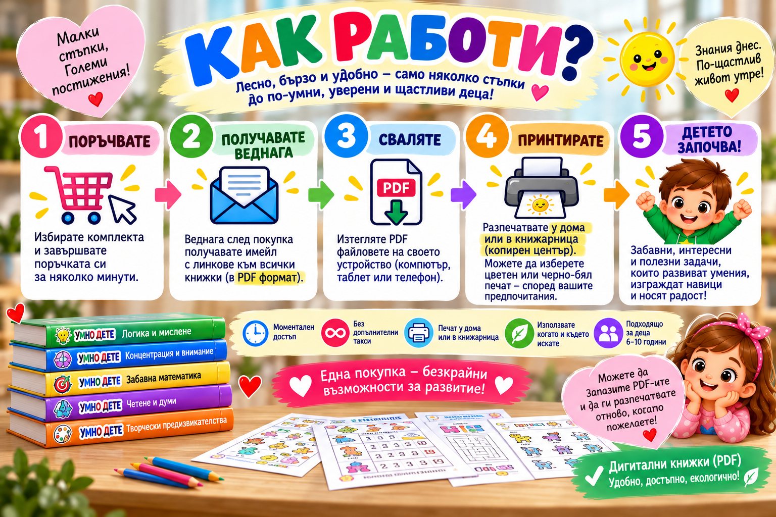 Как работи: поръчвате, получавате, сваляте, принтирате, детето започва